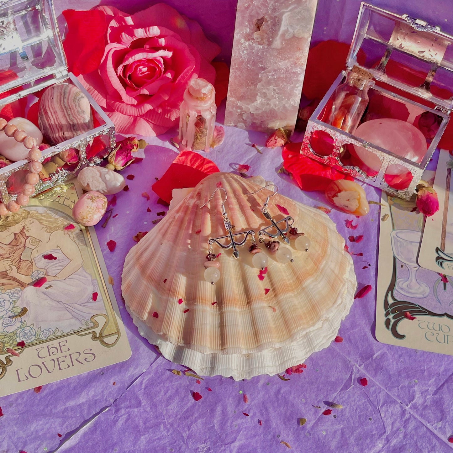 cupid arrows on 925 sterling silver hooks ~ garnet, rhodonite & rose quartz