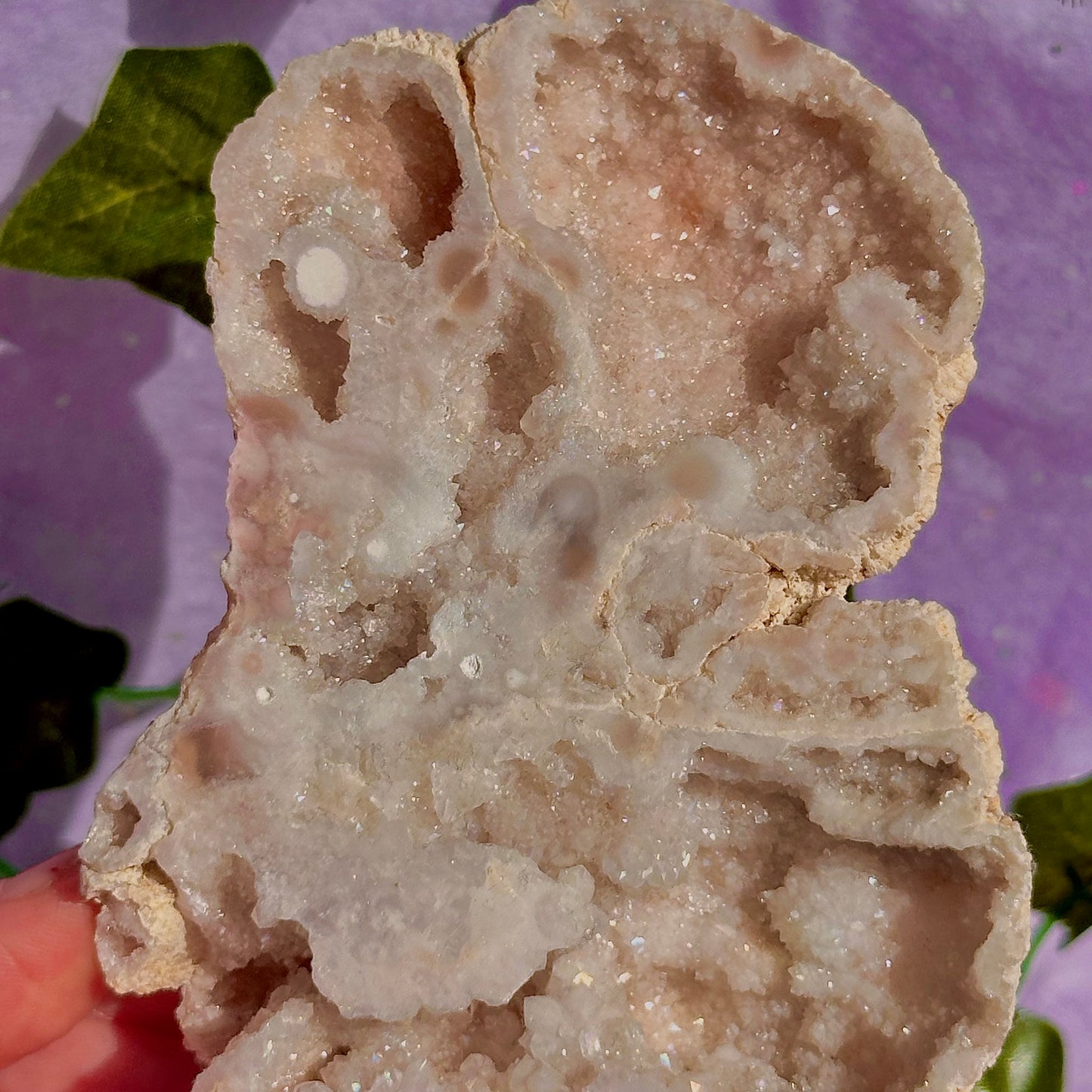 aura druzy quartz geode with stand