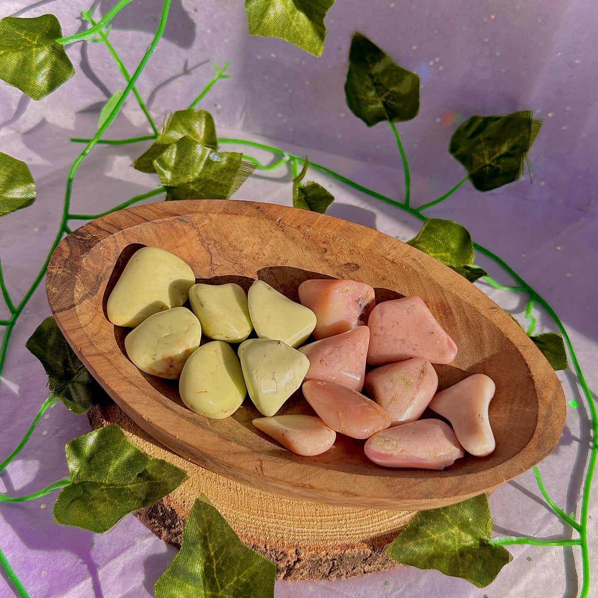 lemon chrysoprase / pink opal tumbles ~ preloved