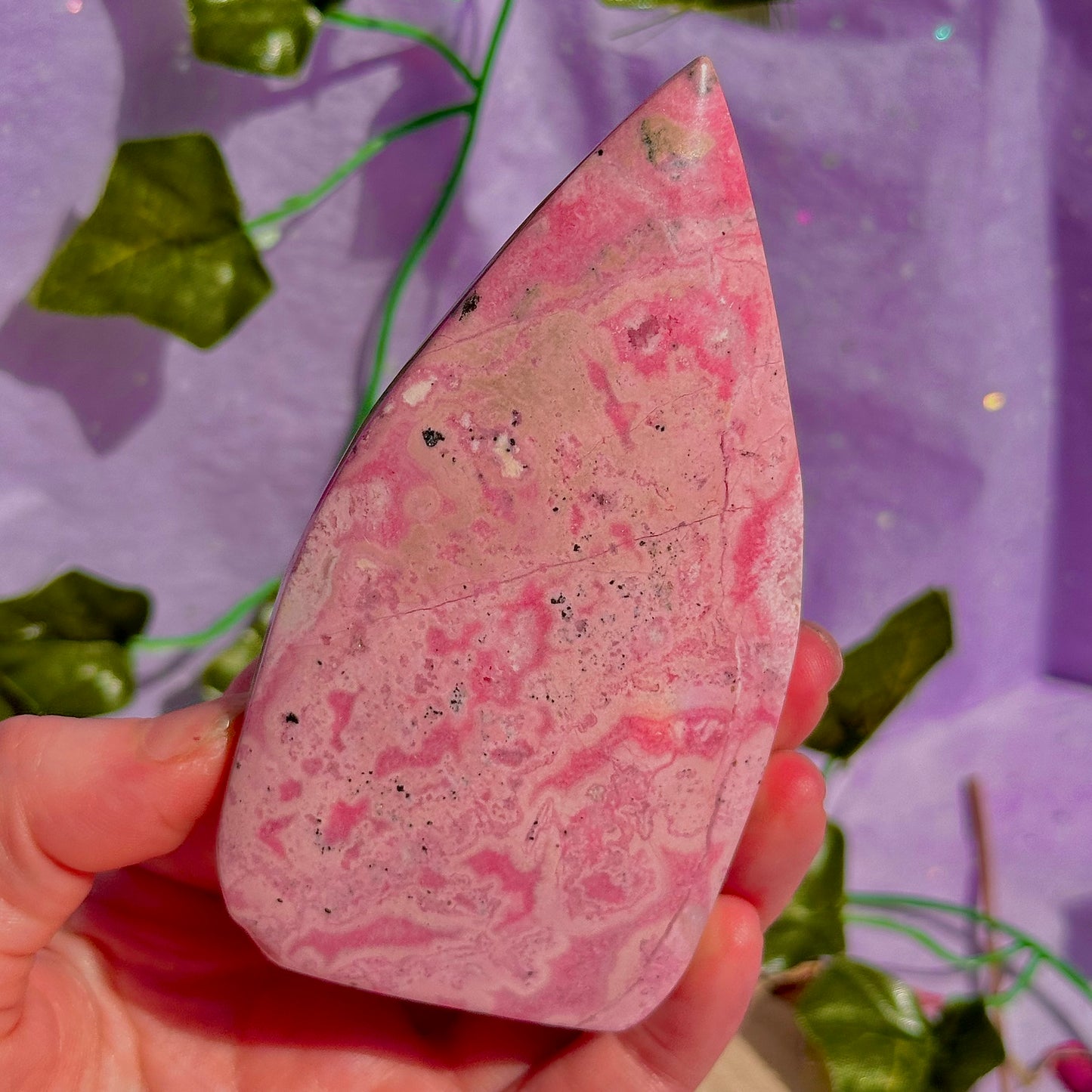 peruvian rhodonite teardrop carving