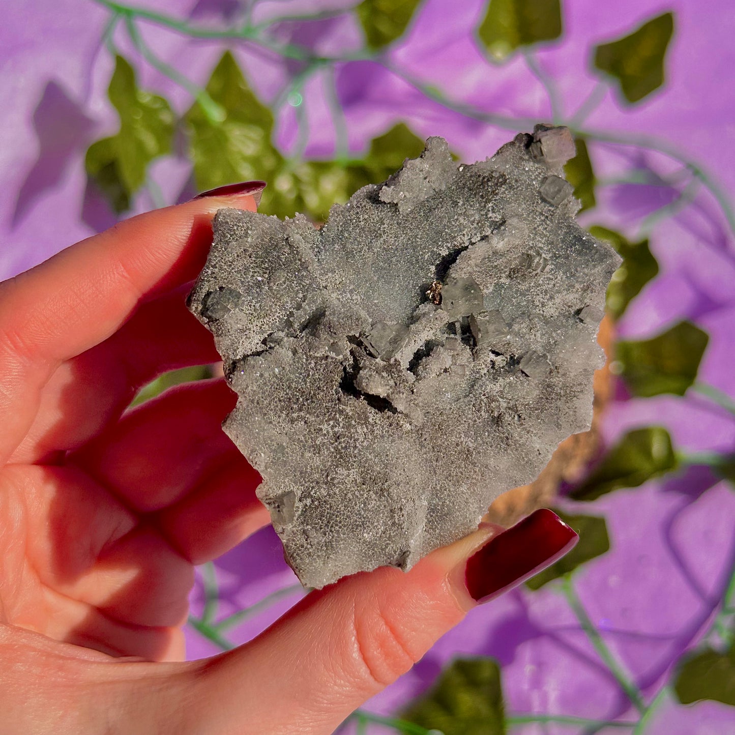 druzy quartz specimen with cubic fluorite & mini pyrite flower