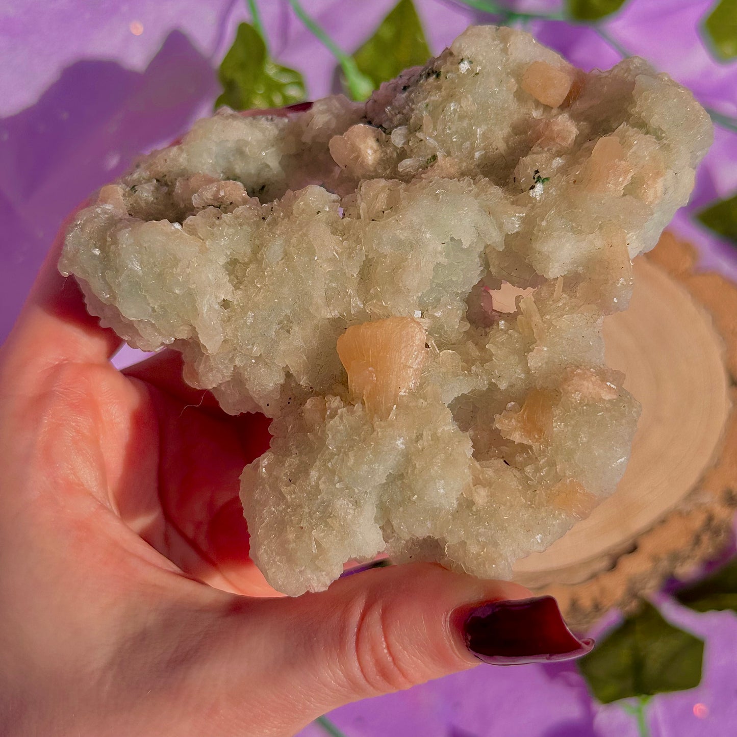 apophyllite verte avec stilbite pêche