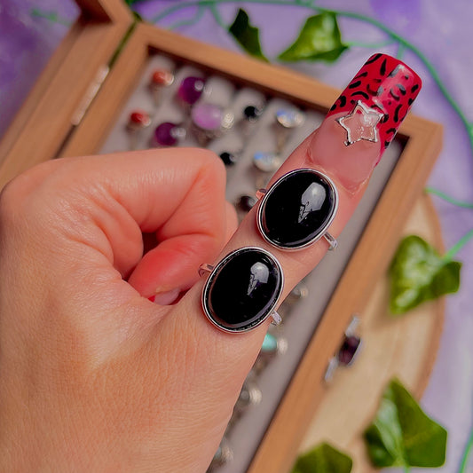 black obsidian ~ 925 sterling silver adjustable rings / intuitively chosen