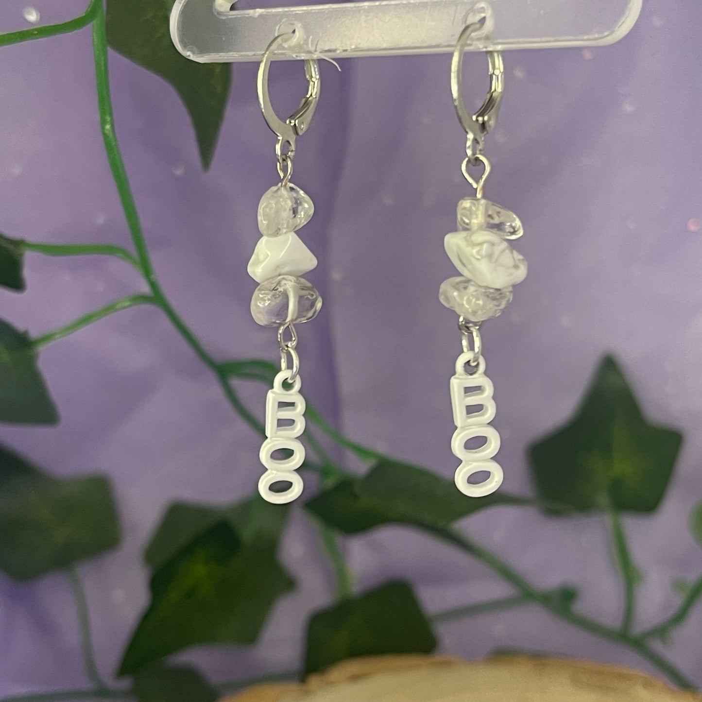 boo earrings (clear quartz & howlite)