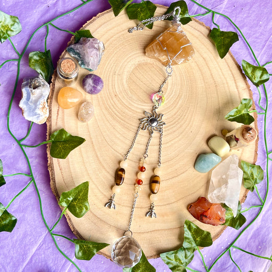 honey bee sun catcher - honey calcite, carnelian, tigers eye & calcite