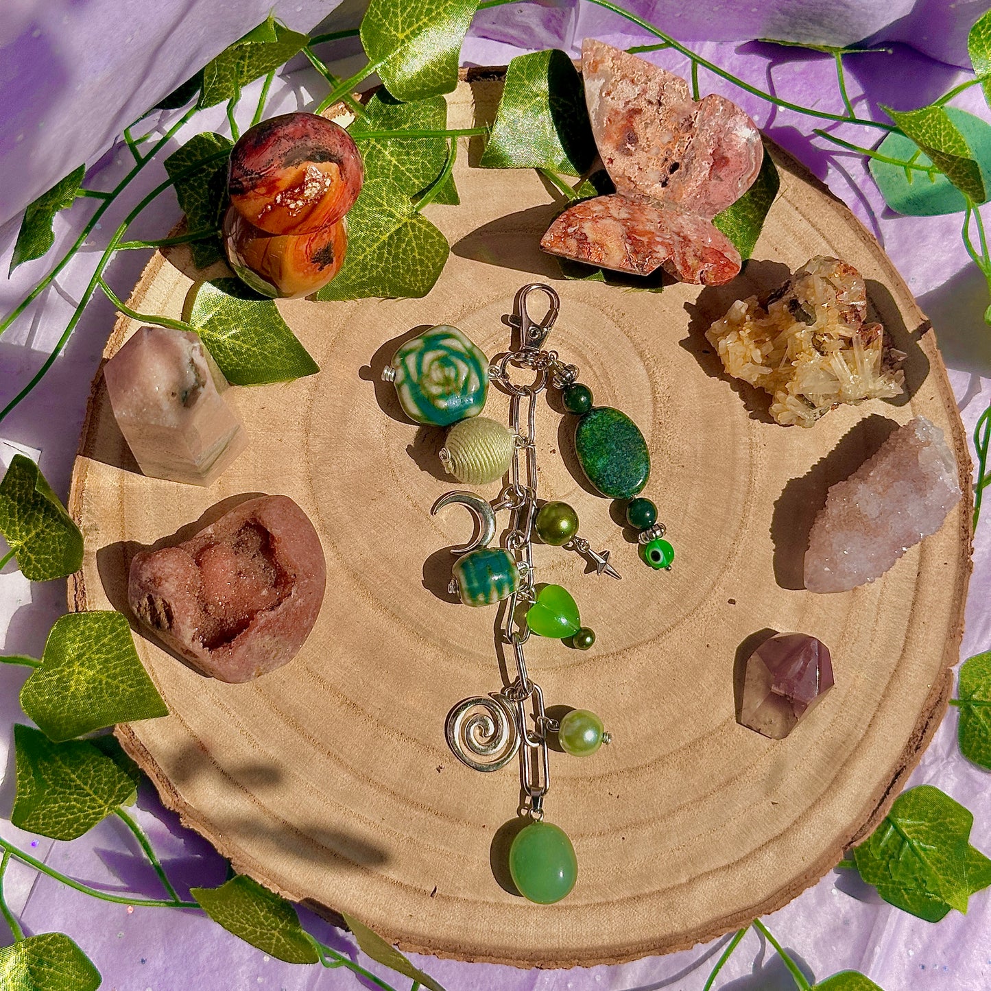 heart chakra bag charm ~ green aventurine, moss agate & chrysocolla