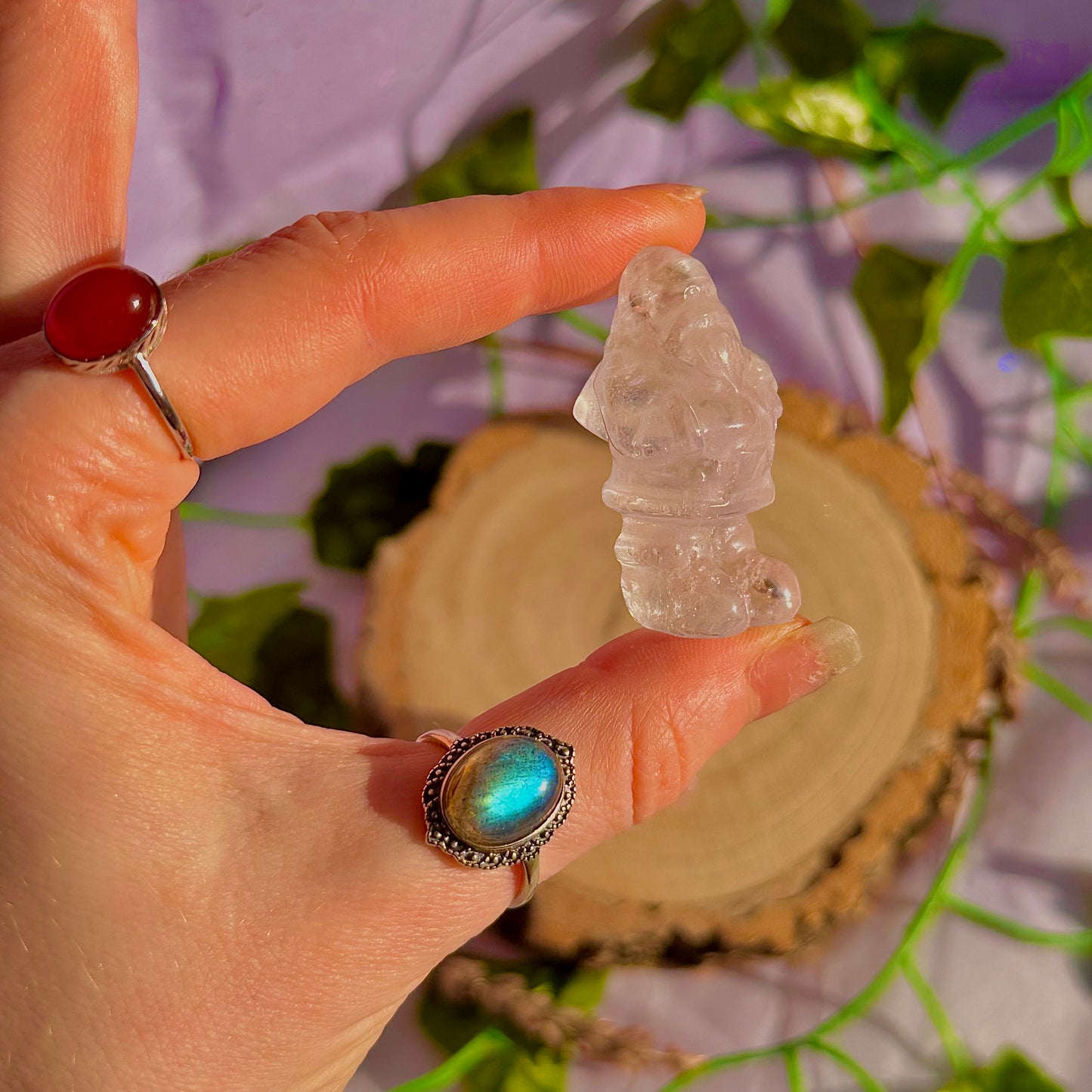 sculptures du père Noël, quartz rose et quartz clair ~ choisissez le vôtre