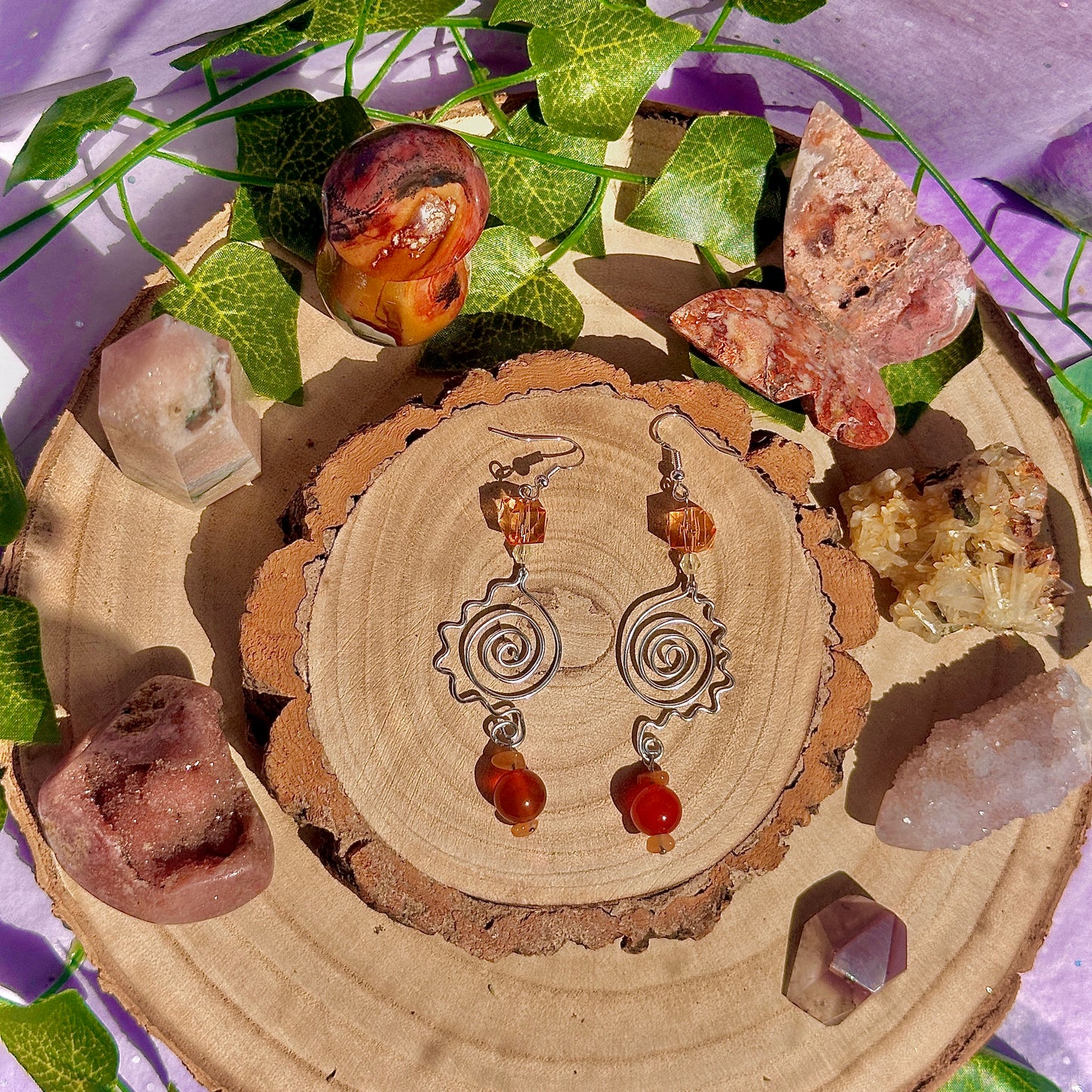 summer rays earrings ~ sunstone, carnelian on 925 hooks