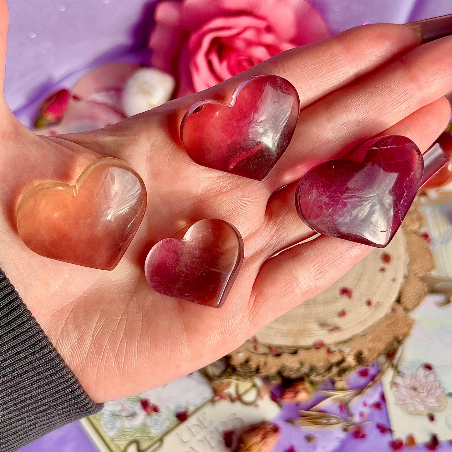 candy rainbow fluorite heart carvings ~ choose your own