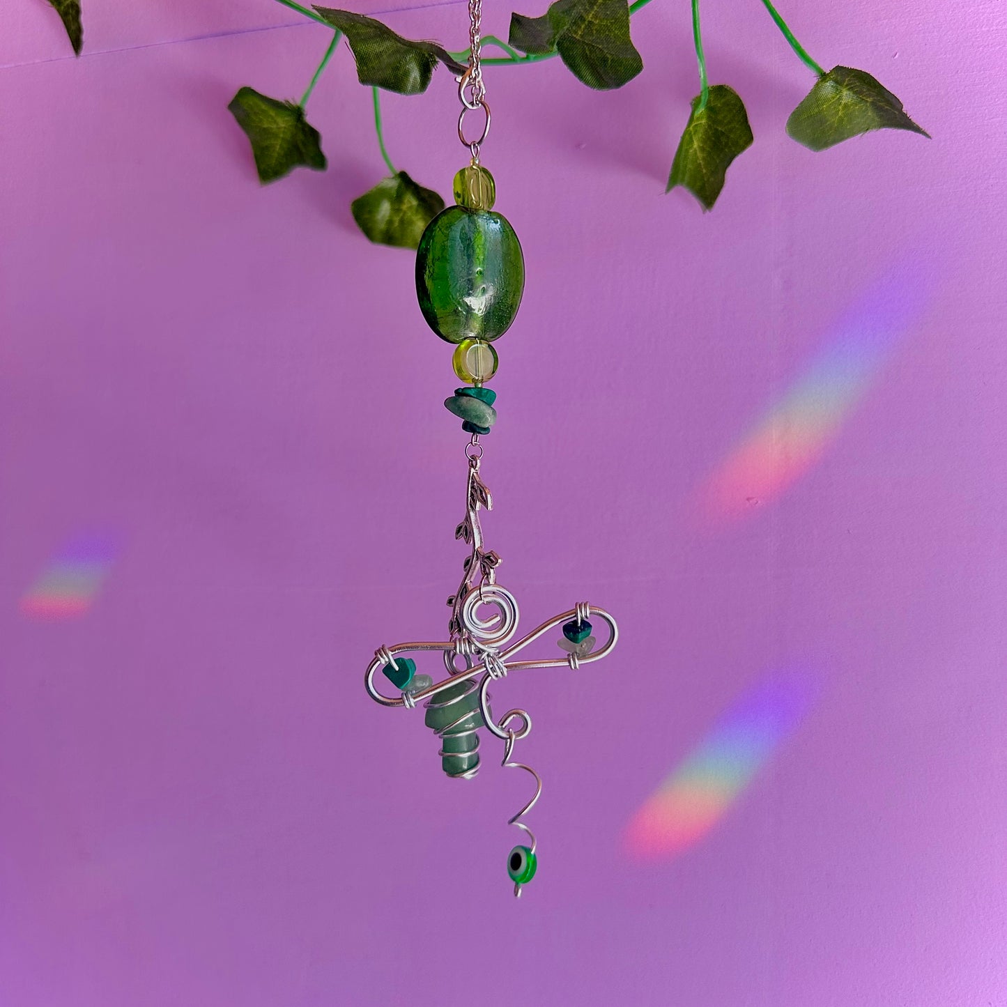 dragon fly mushroom car charm ~ aventurine and malachite