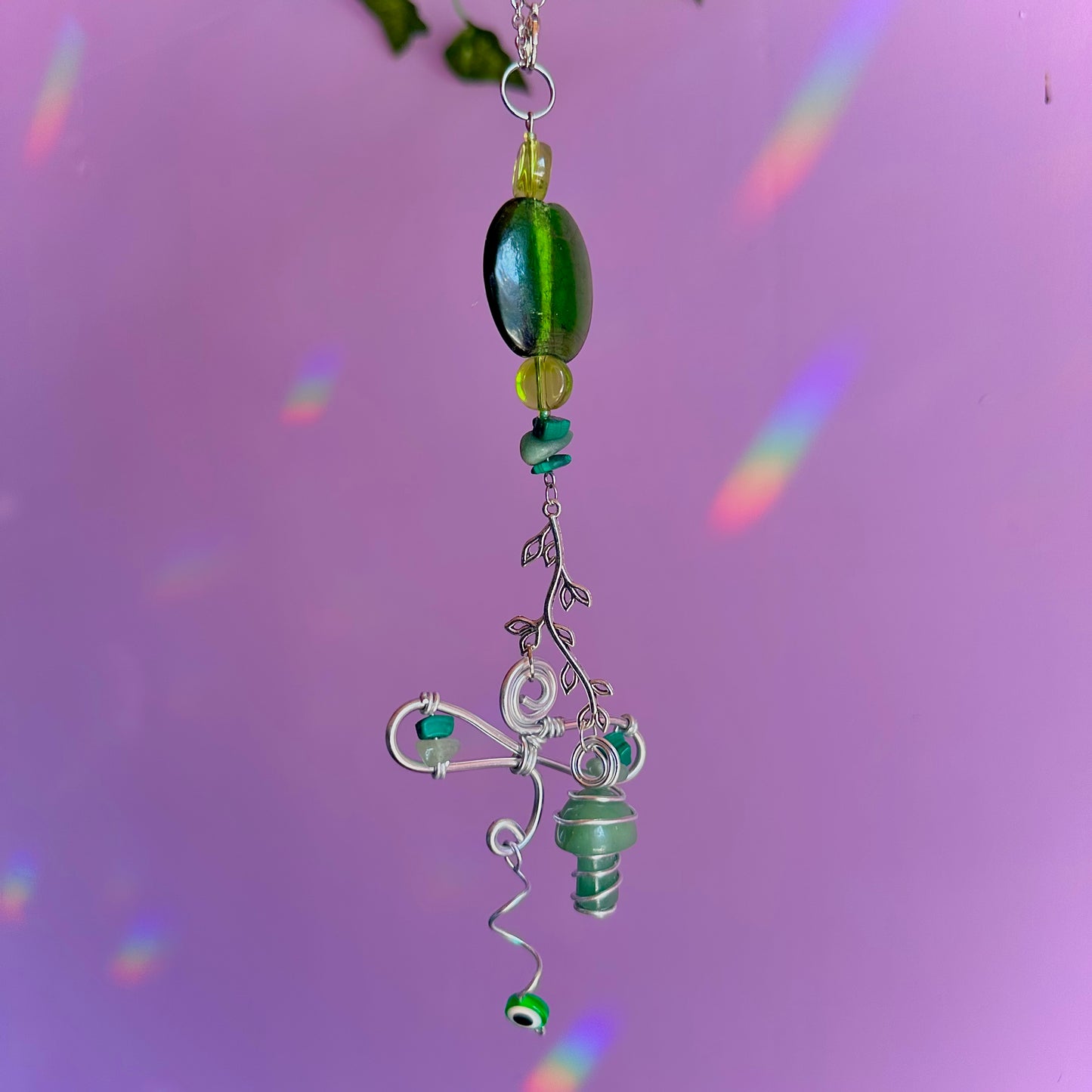 dragon fly mushroom car charm ~ aventurine and malachite