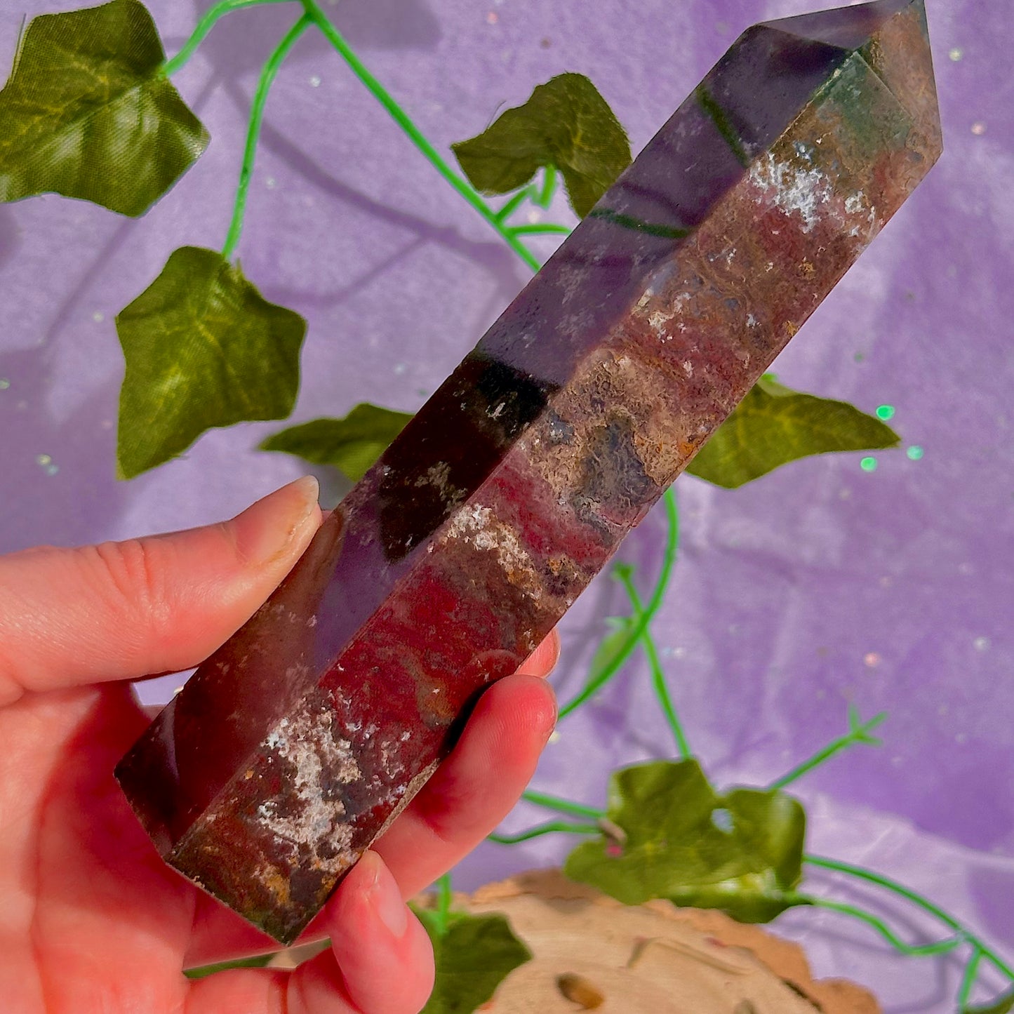 red moss agate tower