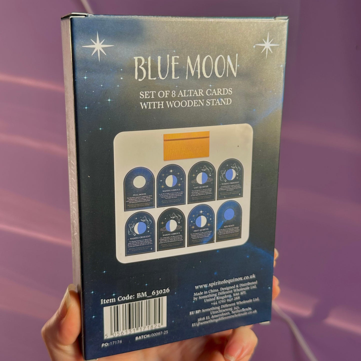 set of 8 moon phase cards with wooden stand