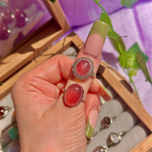 strawberry quartz 925 sterling silver adjustable ring ~ style a