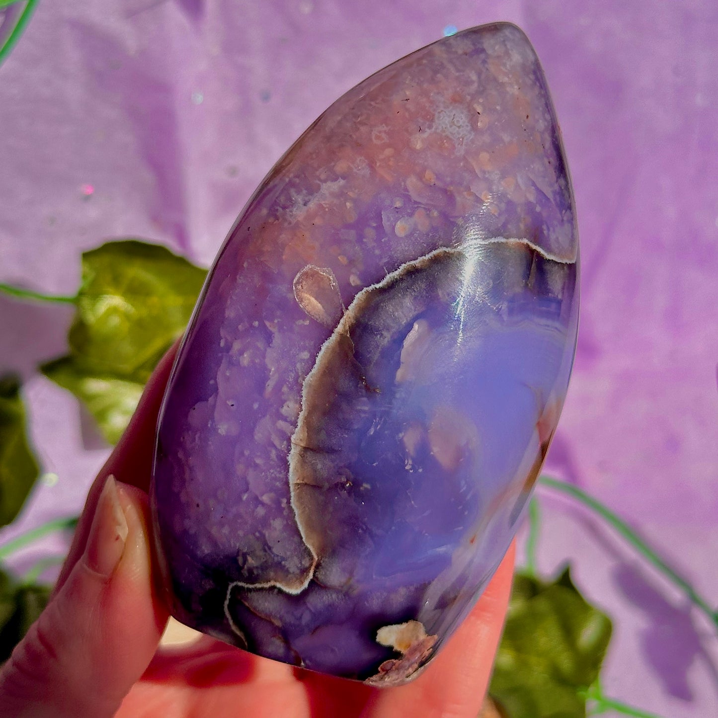 blue flower agate teardrop carving