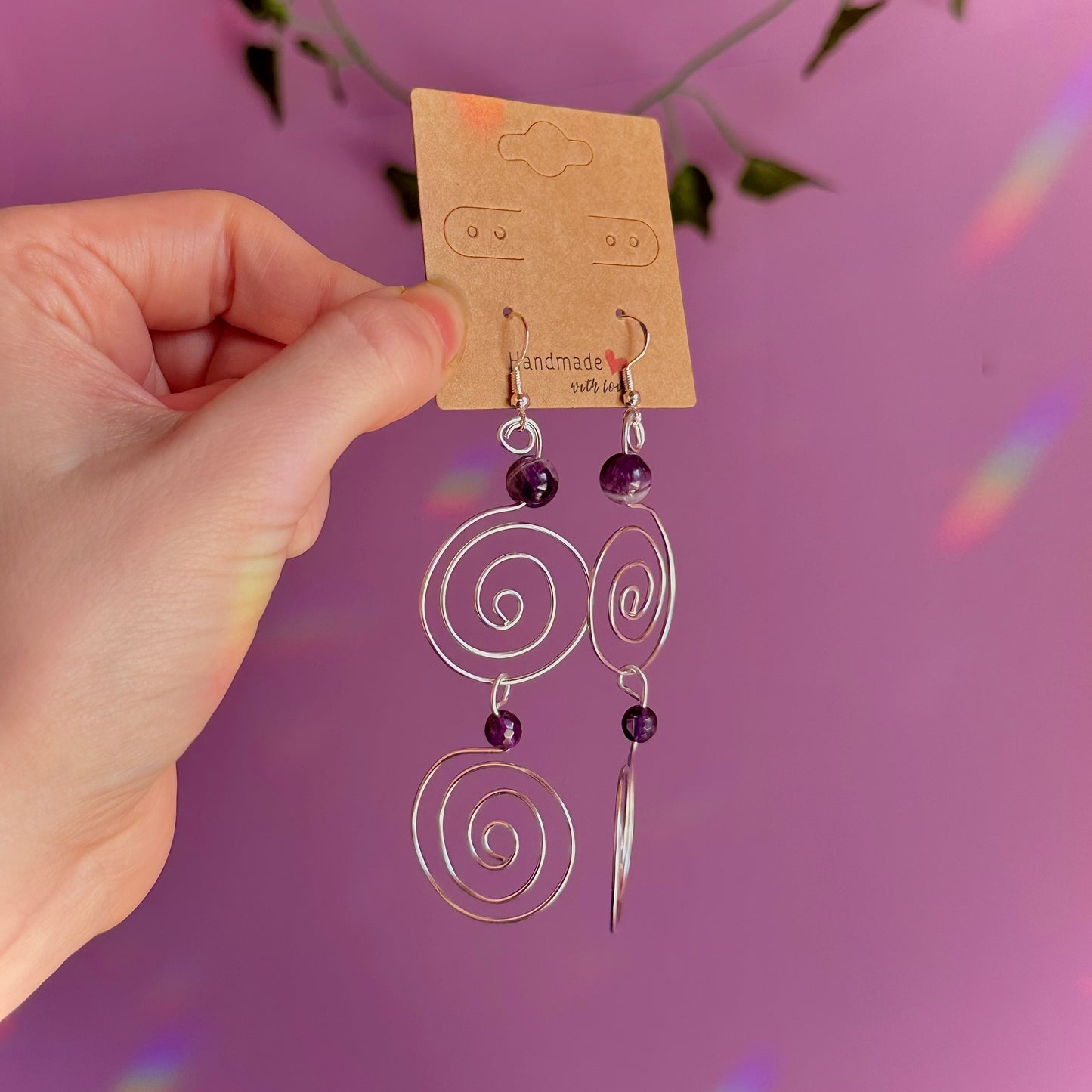 amethyst double spiral earrings on 925 hooks