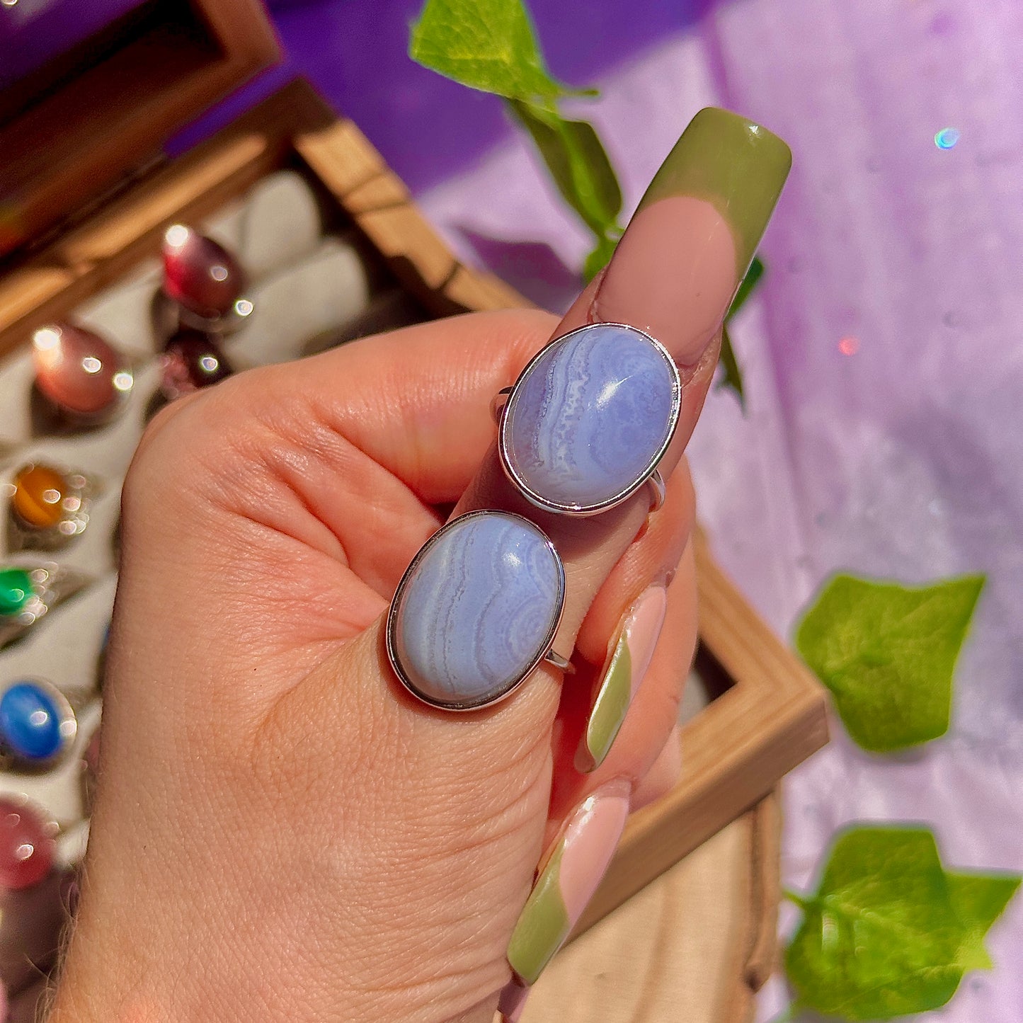 blue lace agate 925 sterling silver adjustable ring