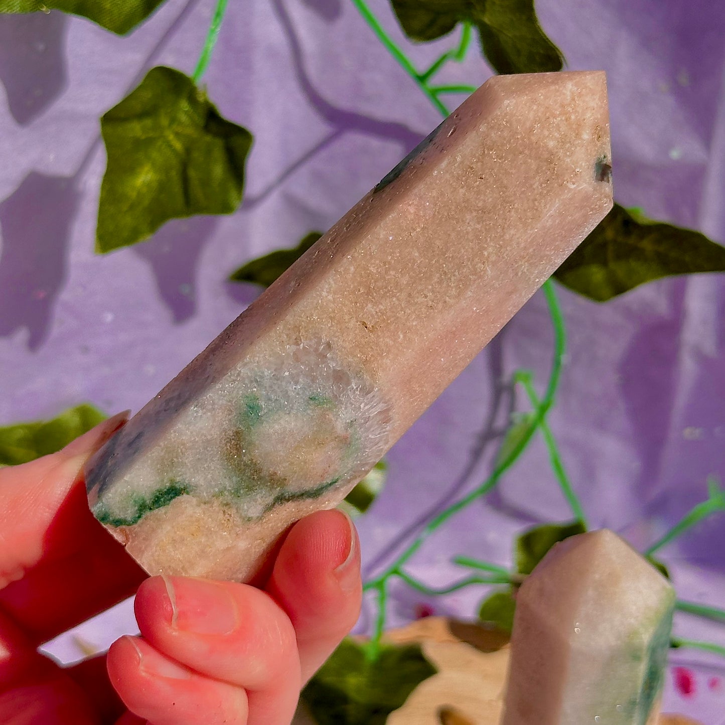 pink amethyst with green jasper towers ~ intuitively chosen