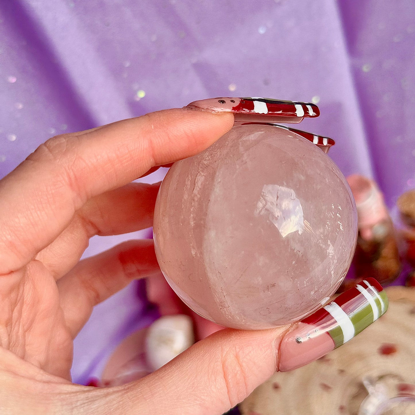 sphère de quartz rose astérisme étoile B