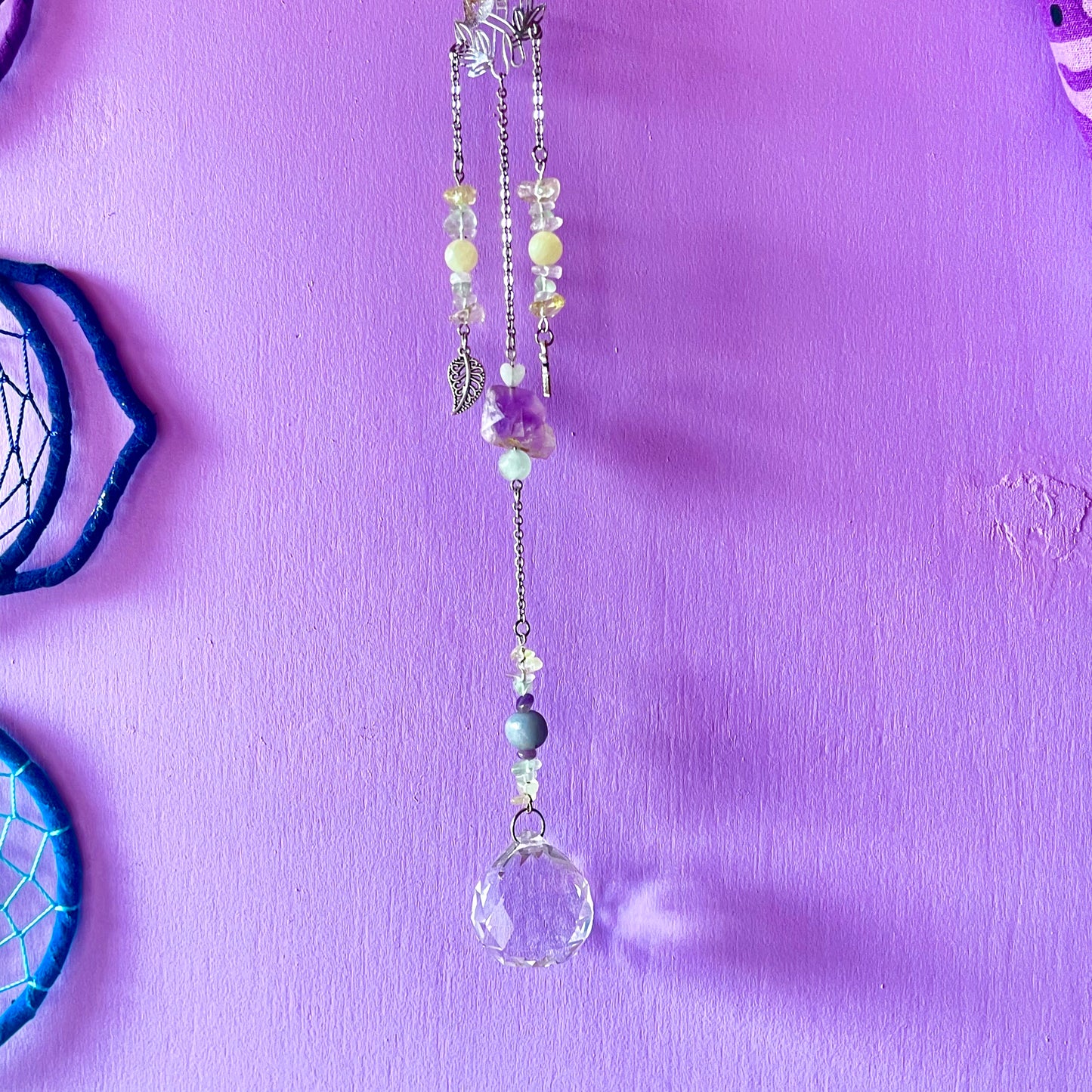 the magick tree sun catcher - amazonite, fluorite, amethyst, calcite, clear quartz, citrine & angelite