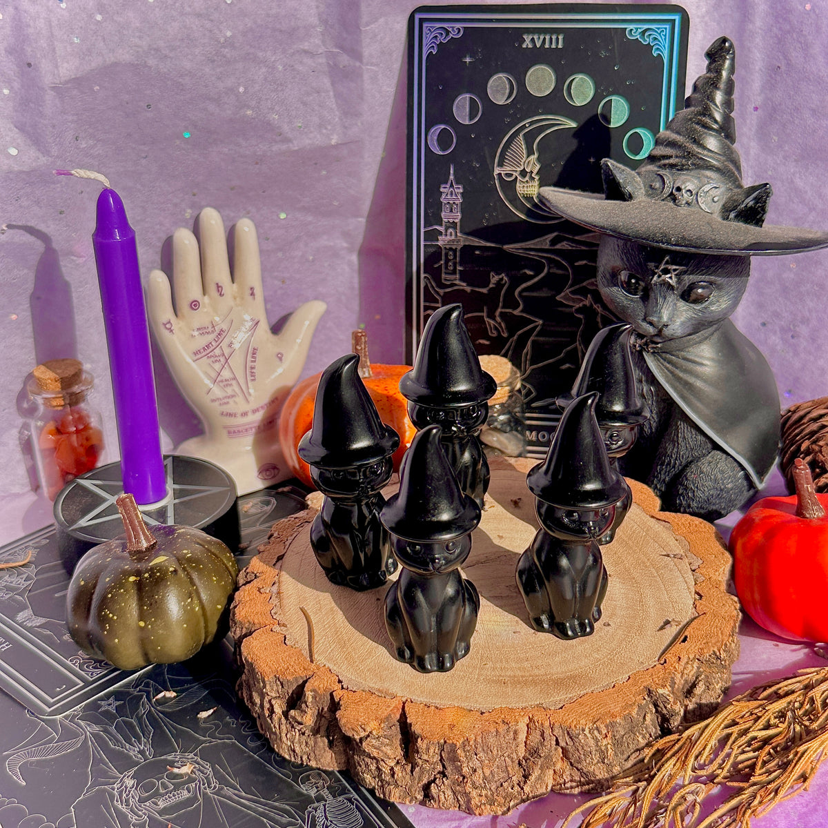obsidian cat with witch hat carving ~ intuitively chosen