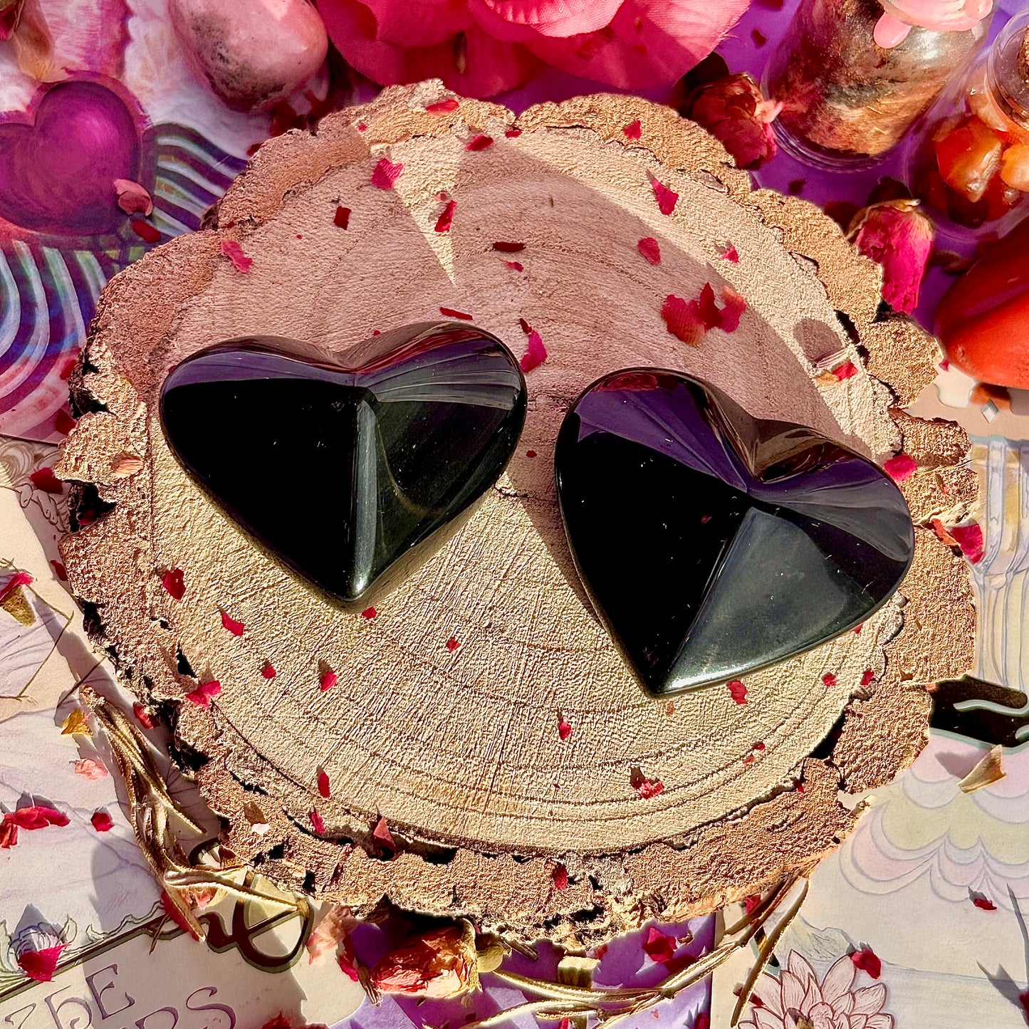 rainbow obsidian heart carvings A & B