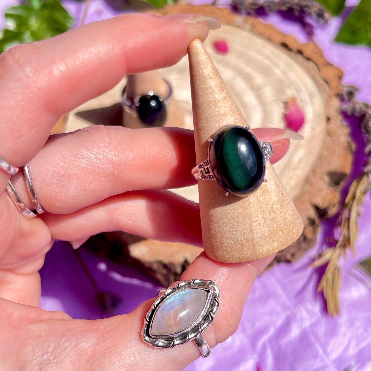 rainbow obsidian 925 adjustable ring