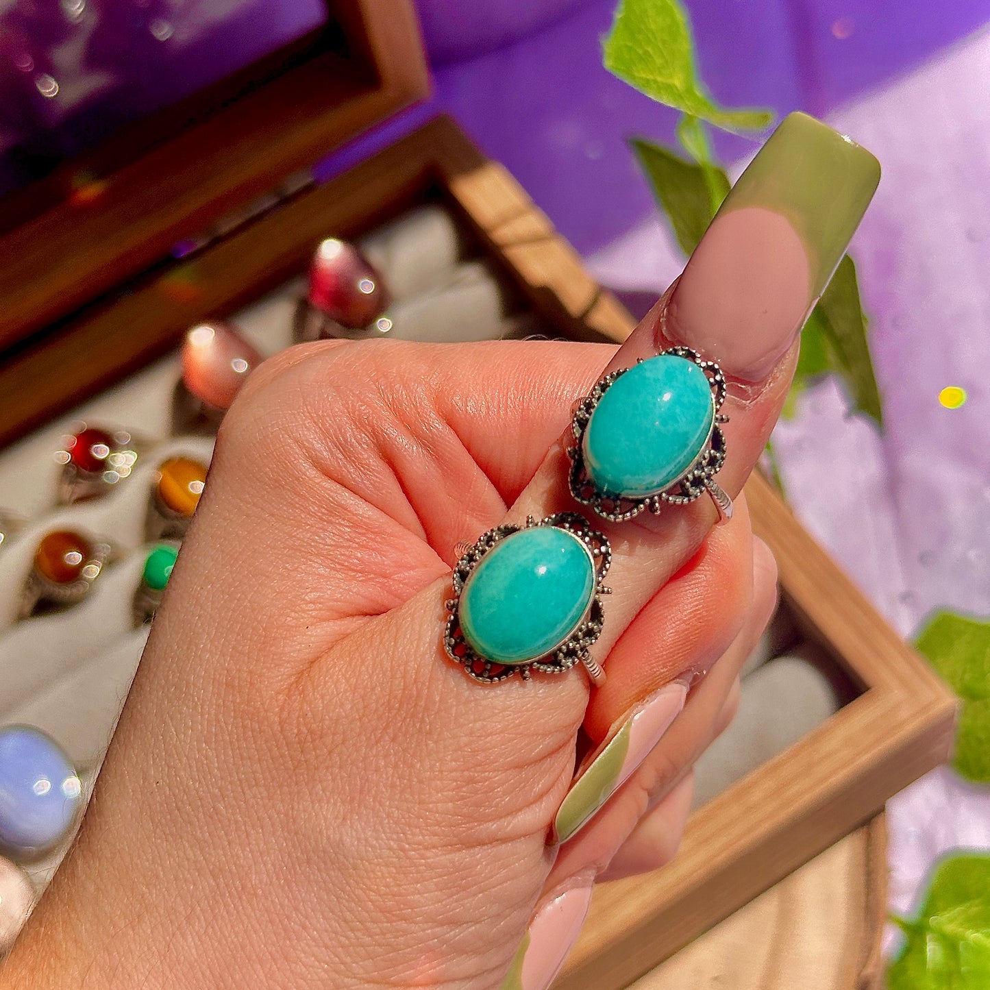 amazonite 925 sterling silver adjustable ring