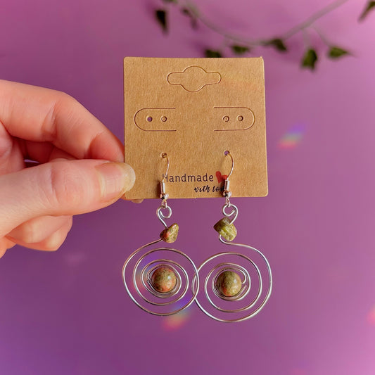 unakite spiral earrings on 925 hooks