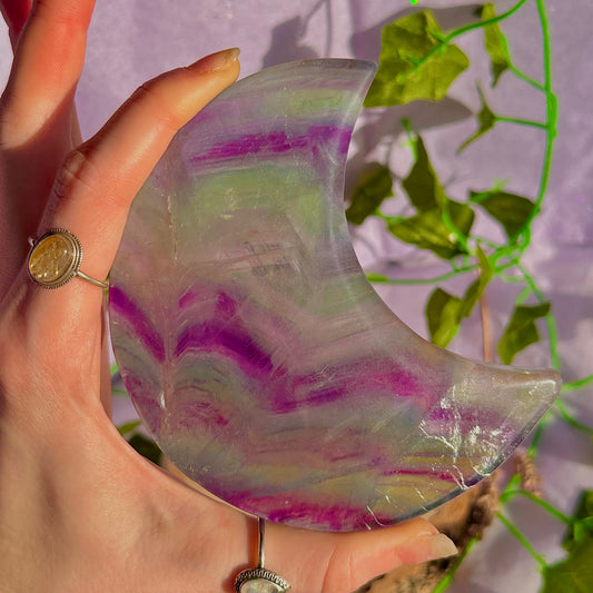 rainbow fluorite moon carving