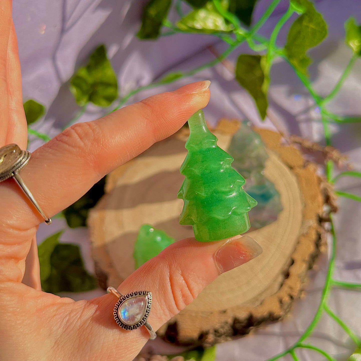 Sculptures de sapins de Noël, aventurine verte et fluorite arc-en-ciel ~ choisissez la vôtre