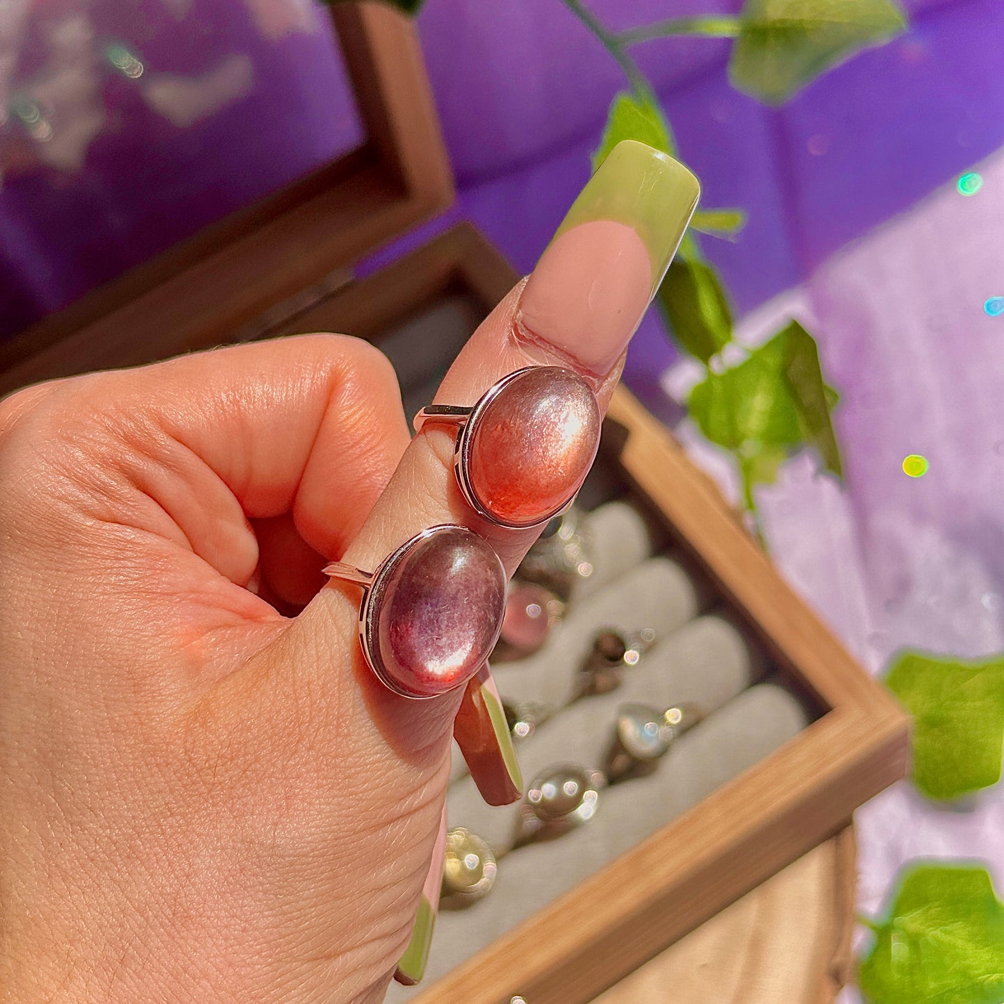 red lepidolite 925 sterling silver adjustable ring