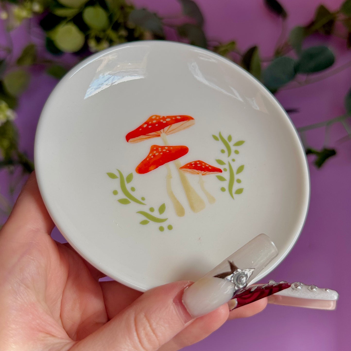 toadstool mushroom ceramic trinket dish