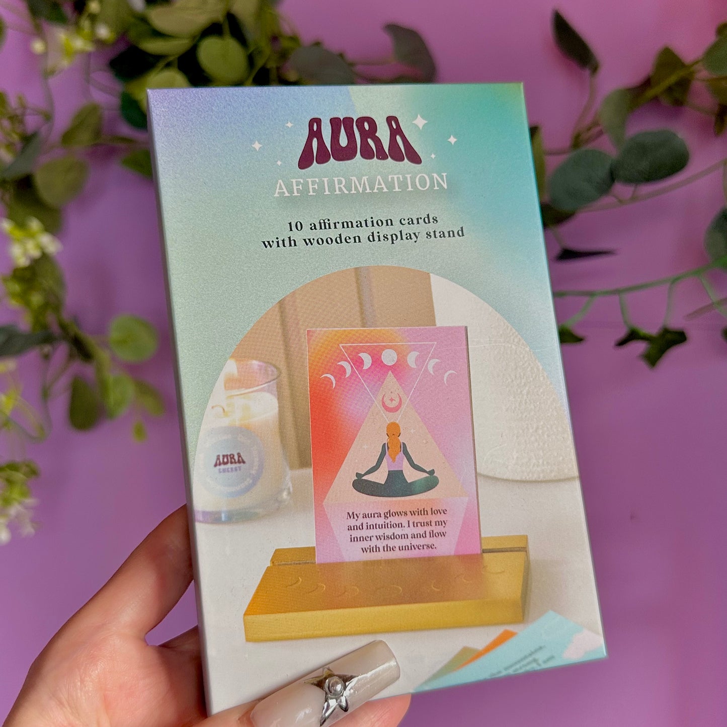 aura affirmation cards with stand
