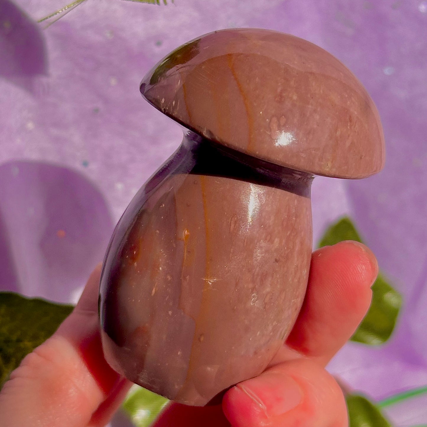 dusty mauve sea jasper mushroom carving