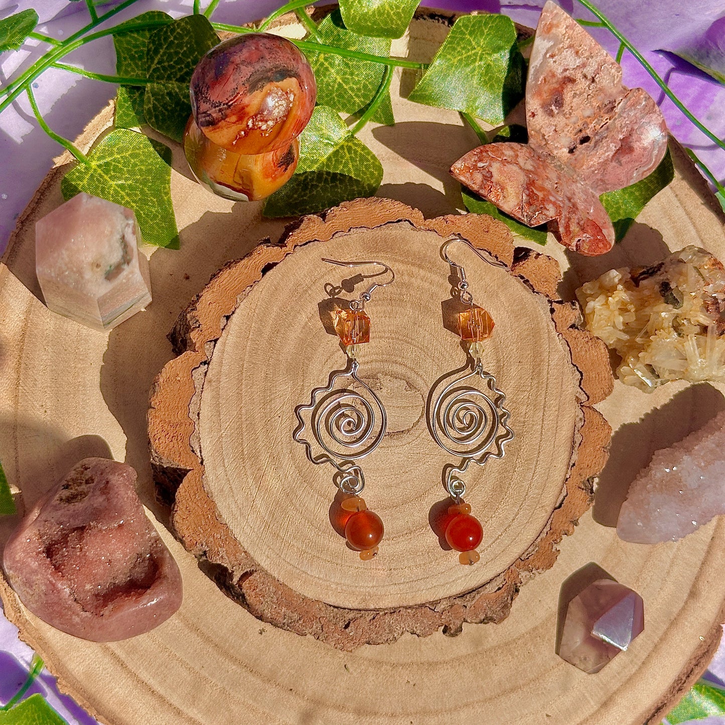 summer rays earrings ~ sunstone, carnelian on 925 hooks
