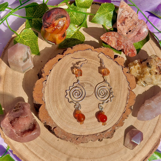 summer rays earrings ~ sunstone, carnelian on 925 hooks