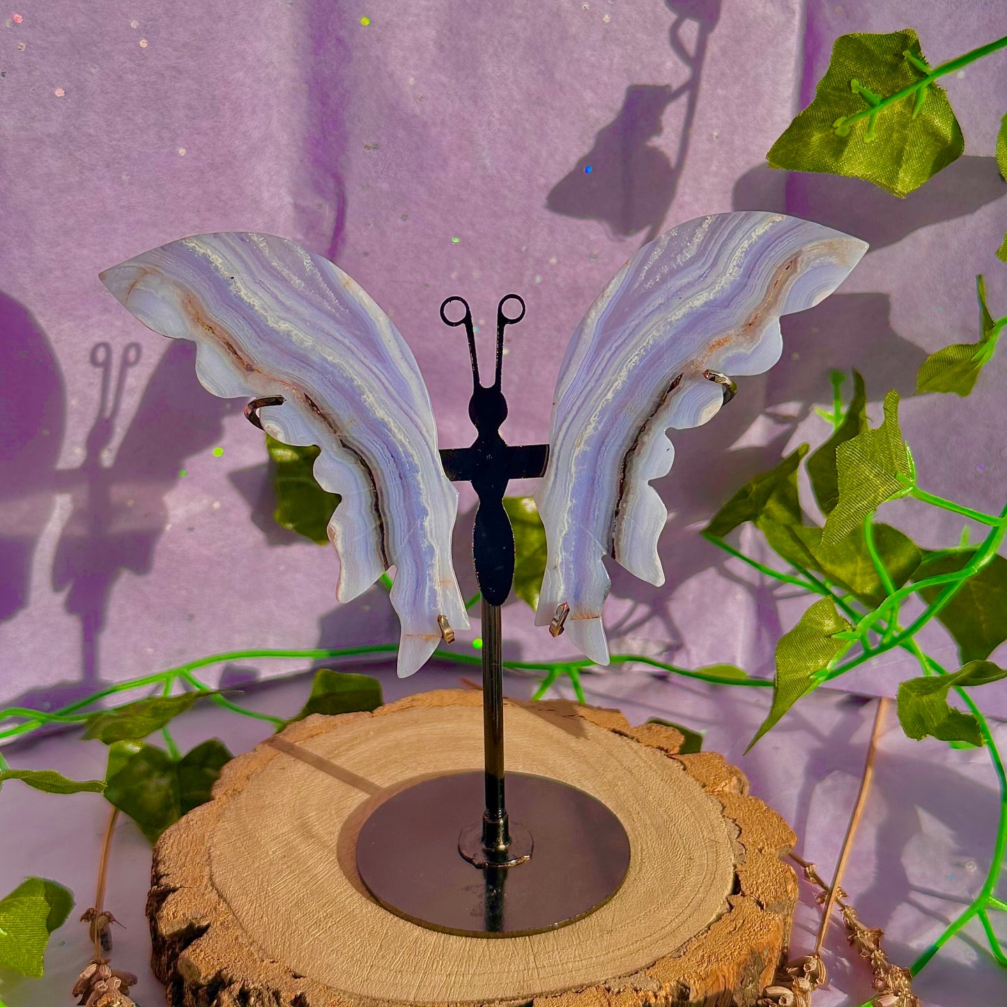 blue lace agate butterfly wings on stand B