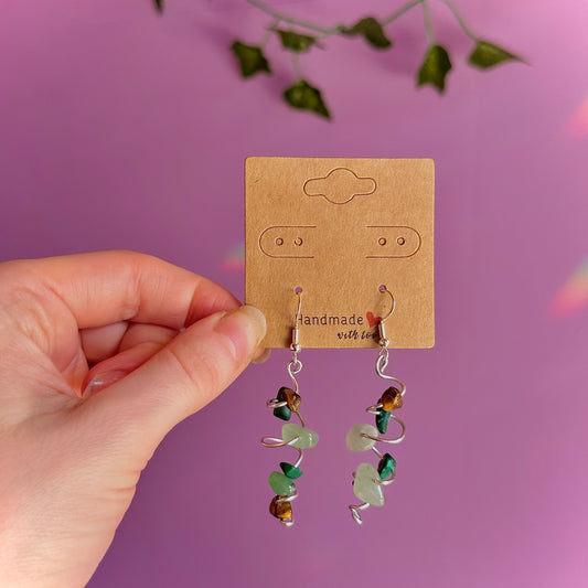 spiral earrings on 925 hooks ~ malachite, tigers eye, aventurine
