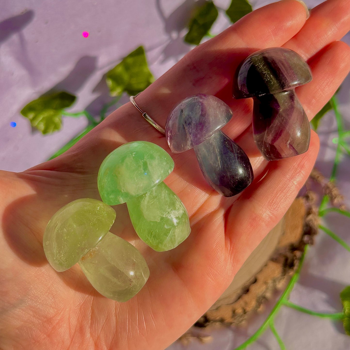 candy rainbow fluorite mushroom carvings ~ intuitively chosen
