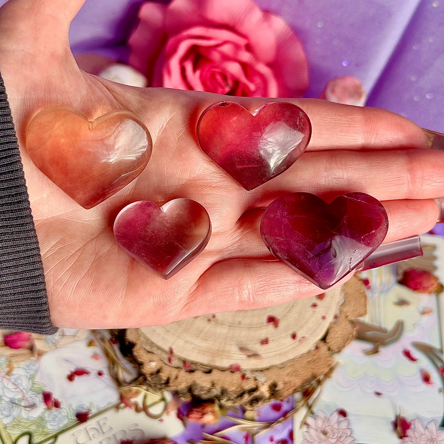 candy rainbow fluorite heart carvings ~ choose your own