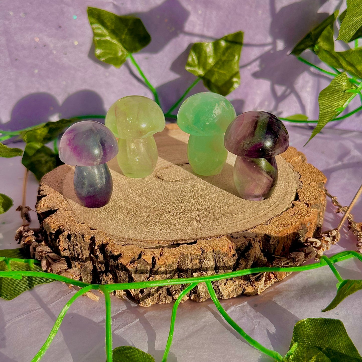 candy rainbow fluorite mushroom carvings ~ intuitively chosen