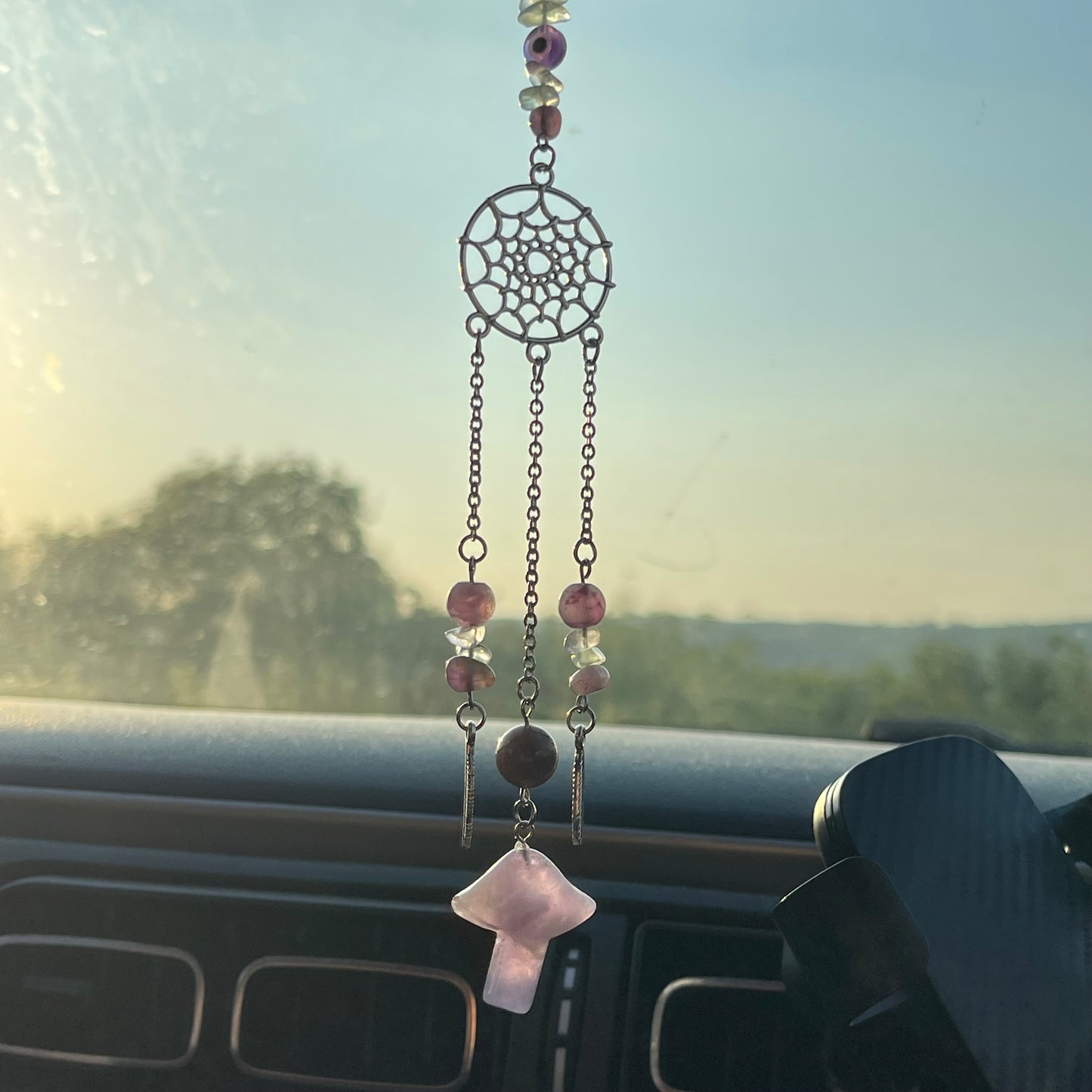 clear mind car charm - fluorite, moss agate & amethyst