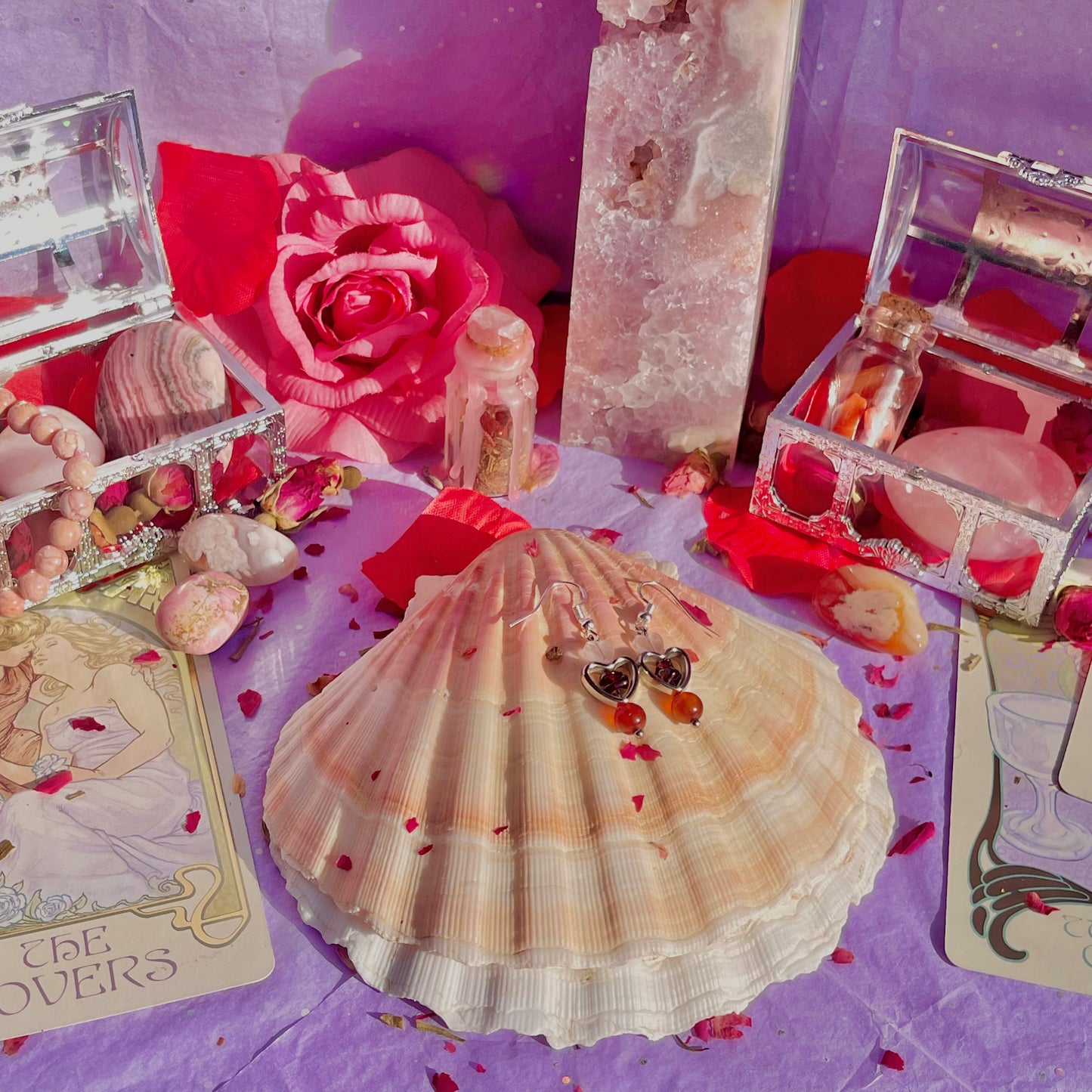 all my heart earrings on 925 sterling silver hooks ~ rose quartz, garnet & carnelian