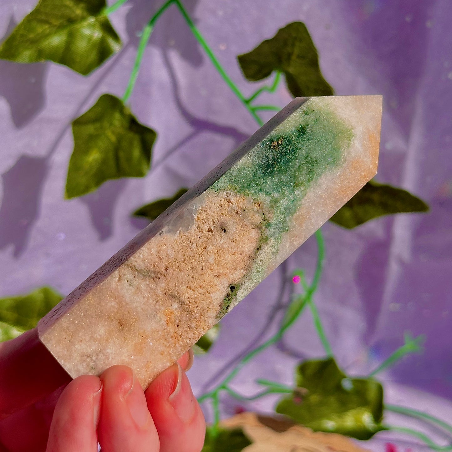 pink amethyst with green jasper towers ~ intuitively chosen