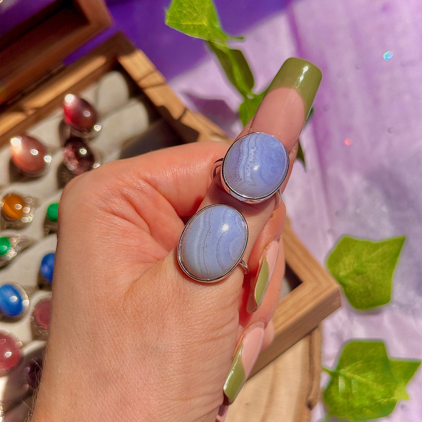blue lace agate 925 sterling silver adjustable ring