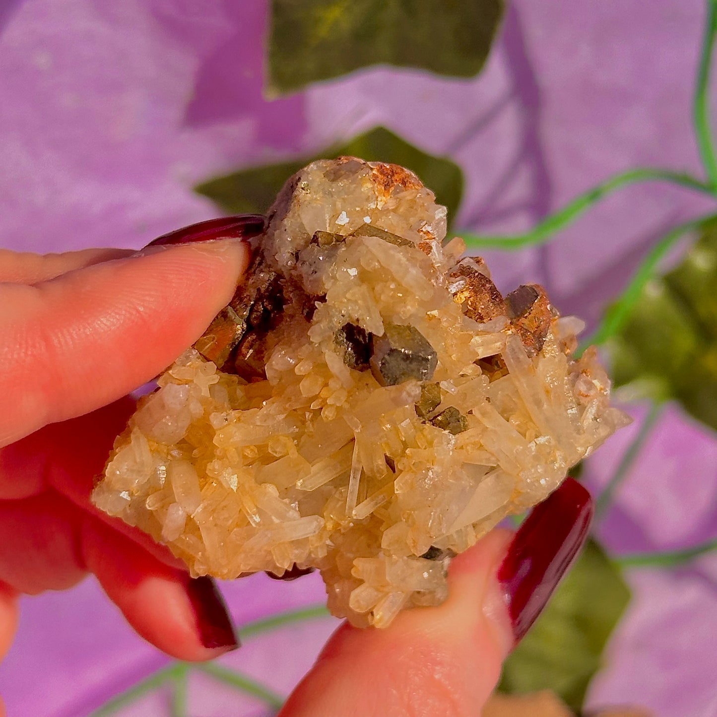 clear quartz with pyrite & golden healer inclusions cluster specimen