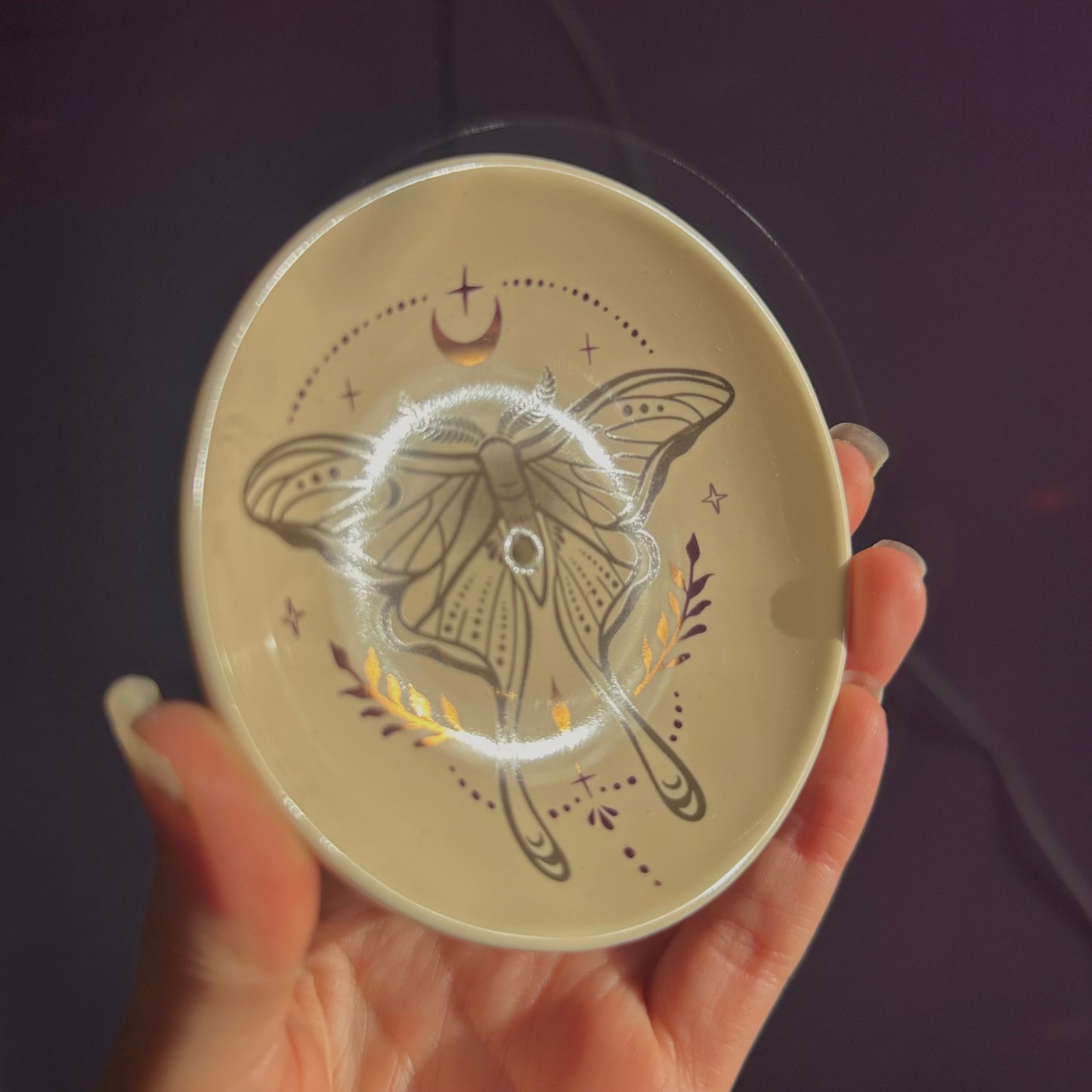 luna moth ceramic incense holder