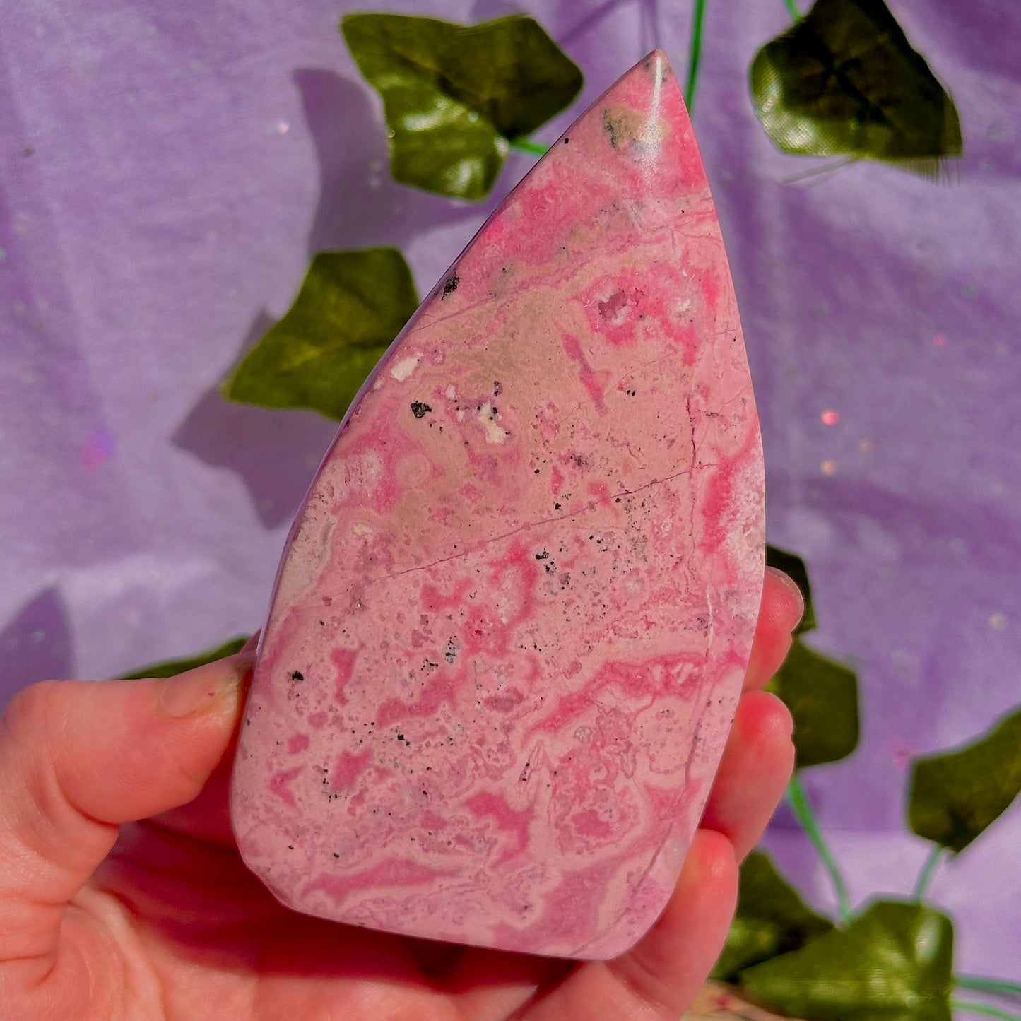 peruvian rhodonite teardrop carving
