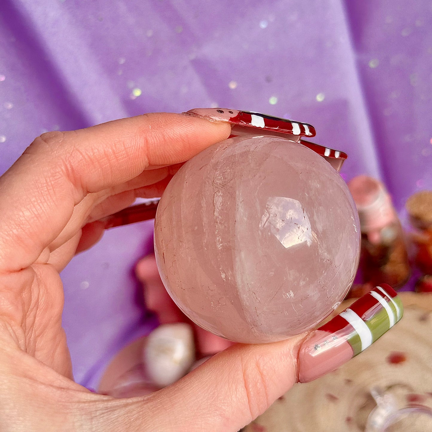 sphère de quartz rose astérisme étoile B